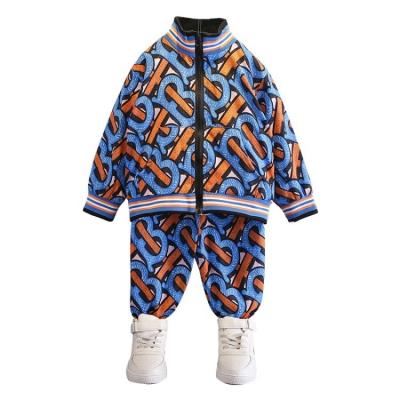 China 2021 Autumn Boy Anti-wrinkle clothes suits children's clothing two-piece fashion printed casual baby boy boutique coat jackets set for sale