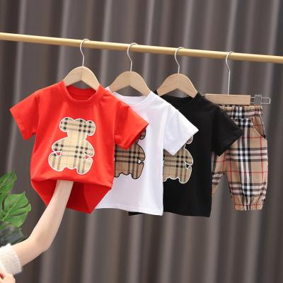 China 2021 New Summer Girls Casual Shorts Set Teddy Bear Shirt + Pald Abbreviations Clothing Sets Other Baby Clothing Baby Boy for sale