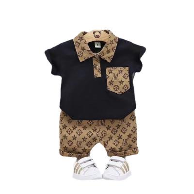 China New Casual Summer Baby Boy Children Sets Splice Short Sleeve Children's Polo Shirt Print Color Turn-down T-shirt+Collar Shorts for sale