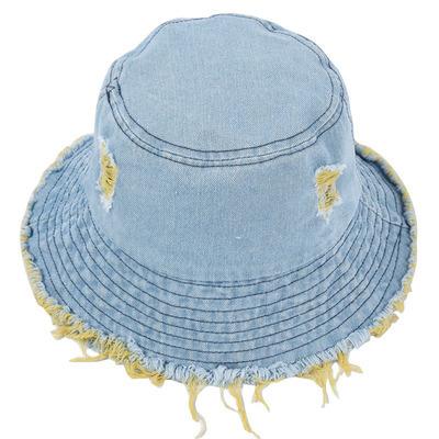 China 2021 New Trendy Character Fashion Ripped 6 Color Denim Worn Out Jeans Fisherman Hat Spring Summer Bucket Empty Hats For Women for sale