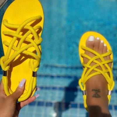 China Wholesale Fashion 2021 Trend Girls Summer Beach Flat Shoes Female Open Toe Flat Sandals One Piece Shoes For Women for sale