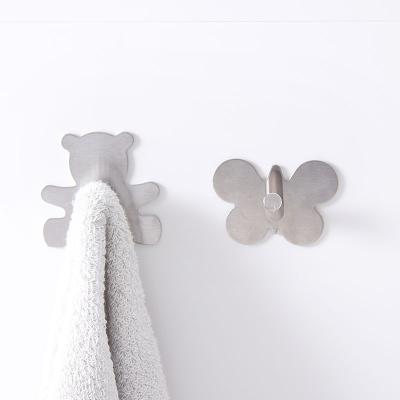 China Minimalist Strong Metal Coat Hook Stainless Steel Butterfly Bear Cartoon Adhesive Hook for sale