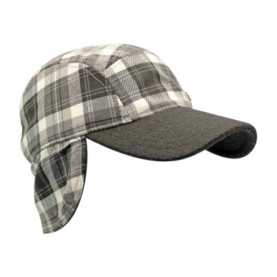 China LOW MOQ LOGO Fashion Cotton Men Plaid Winter Hat COMMON Custom Baseball Cap With Earflap for sale