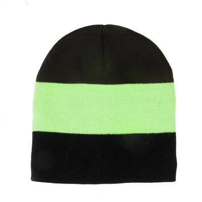 China JOINT Custom Wide Striped Knitted Winter Sport Beanie Plain Knit Hat for sale