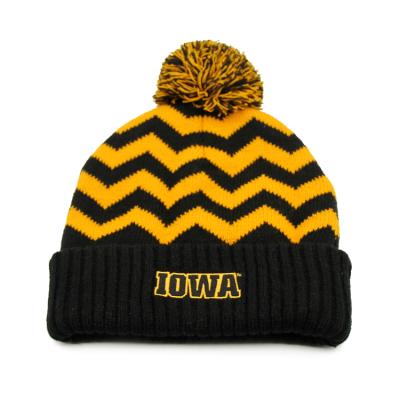 China JOINT Wholesale Custom Beanie Hats Winter Team Jacquard Black Orange Orange Stripe Knit Hat for sale