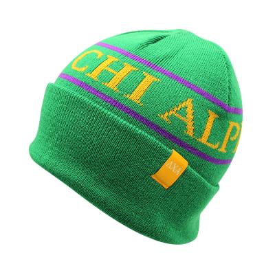 China Wholesale COMMON Greek CHI ALPHA Jacquard Winter Knitted Beanie unisex greens lambda letters knit hat for sale