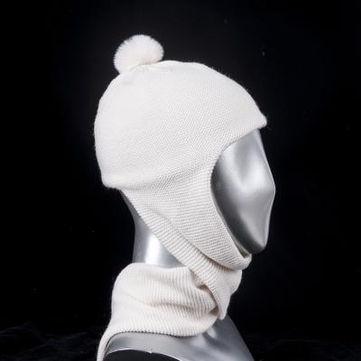 China COMMON Logo Custom Winter White Mesh Knit Pompom Knitted Beanie Hat And Scarf for sale