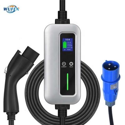 China Electric Vehicle Charging AC Electric Vehicle Battery TYPE2 Plug Charging ECO 16A 32A Portable Charger With 5m Cable for sale