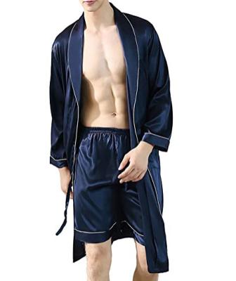 China 2022 Casual Mens Loungewear Long Robe Bathrobe QUICK DRY Satin Nightgown Satin Kimono Pajamas Set for sale