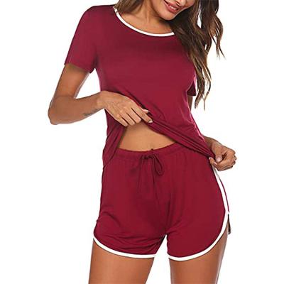 China QUICK DRY Adult Home Wear Pajama Set Women Short Sleeve Shorts Pants Pajamas Custom Made for sale