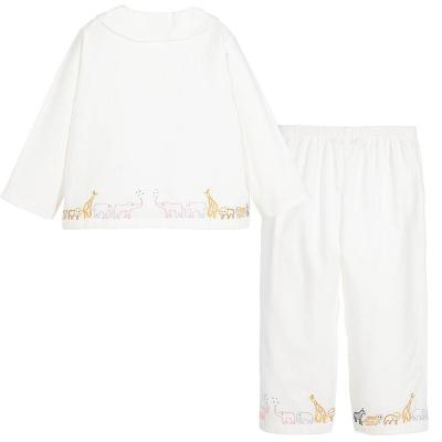 China 100% Thermal Cotton Girls Kids Long Sleeves Sleepwear Sets White Cotton Pajamas for sale