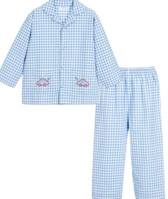 China Wholesale Girls Thermal Sleepwear Pajamas Kids Long Sleeve Pajamas Check Cotton Pajamas Set for sale