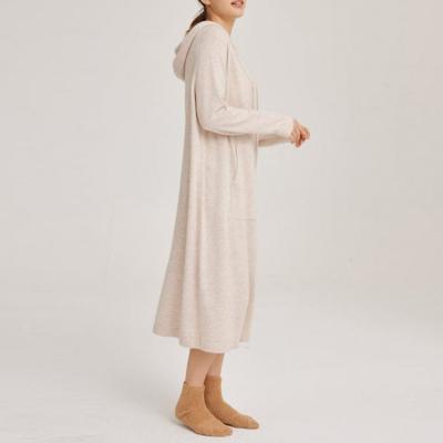 China Fashion Anti-pilling Women's Blend Long Sleeve Woolen Sweater Women's Fine Knitted Hooded Dresses Beige Viscous Knee Length for sale