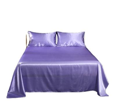 China Anti Dust Mite 4pc Satin Bedding Sheet Set Deep Pocket Satin Sheet Set Silky Wrinkle Free Purple for sale