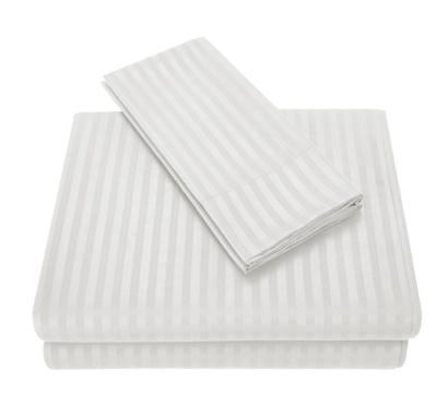 China Anti Dust Mite 4pc Embossed Stripe Hotel Bedding Sheet Set With Deep Pocket Silky Satin Sheet Set White for sale