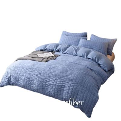 China Anti Dust Mite 3 Pcs Cotton Seersucker Duvet Cover Set Microfiber Decorative Bedding Brush Set Blue for sale