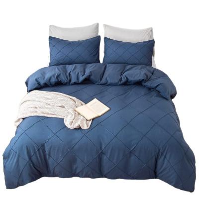 China 2022 New Arrival Nondisposable Crease Design Bedding Duvet Cover Set With 2 Pillowcases In Navy Blue Color for sale