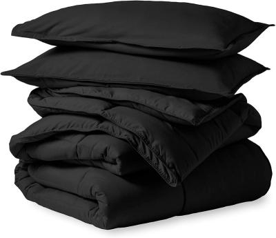 China 100% Polyester Anti Dust Mites Microfiber Quilted Comforter 3 Piece Solid Color Set Black for sale