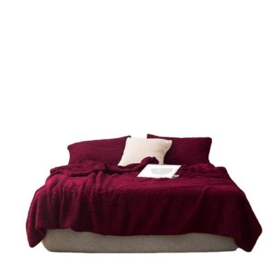 China Reversible Soft Winter Anti Dust Mite &warm Sherpa Thick Blanket Set For Bed Sofa Burgundy for sale