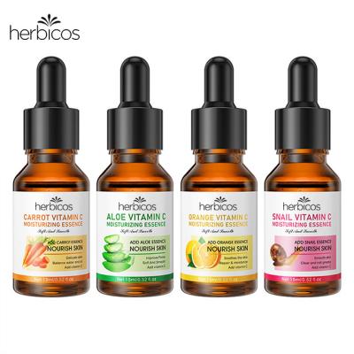 China Herbicos Whitening Customized 15ml Moisturizing Whitening Essence Carrot Snail Aloe Orange Extract Vitamin C Serum for sale