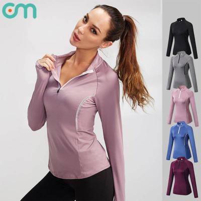 China Half Zip Crop Top Logo Print Blank Women Pullover Running Sports Fitness Workout Shirt Breathable Custom Yoga Long Sleeve for sale