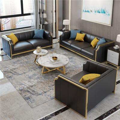 China New Metal Sofa Frame Luxury Gold Office Leather Sofa For Living Room Furniture Home Hotel Sofas for sale