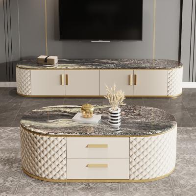 China (Size) Modern adjustable gold frame marble coffee tables and TV stand set furniture for sale