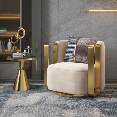 China Adjustable Modern Luxury Metal Frame Golden Swivel Armchair Single (Height) Living Room Sofa Chair For Living Room Furniture for sale