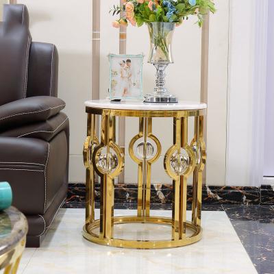 China Luxury Gold Stainless Steel Convertible Frame Around Table Coffee Tea Tables Furniture Marble Top Side Set for sale