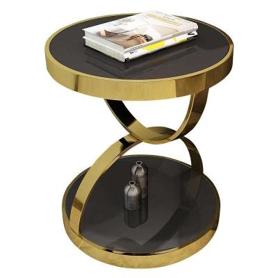 China Convertible Luxury Round Glass Tea Table With Stainless Steel Legs Coffee Table Side Tables for sale