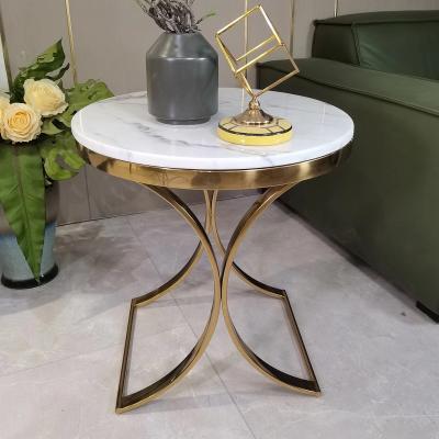 China (Size) Nordic light luxury minimalist antique marble table adjustable side with stainless steel frame for home cafe sofa for sale