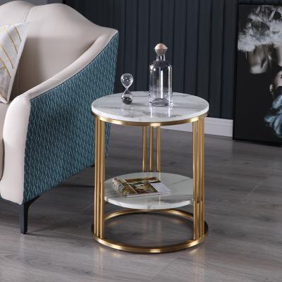 China Adjustable Modern Luxury Marble Accent Bedside Table Top End Stainless Steel Gold Round (Height) Side Table For Hotel Home Furniture for sale