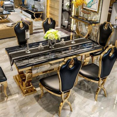 China Elegant Luxury Gold Convertible Dining Table Sets Stainless Steel Dining Table For Dining Room for sale