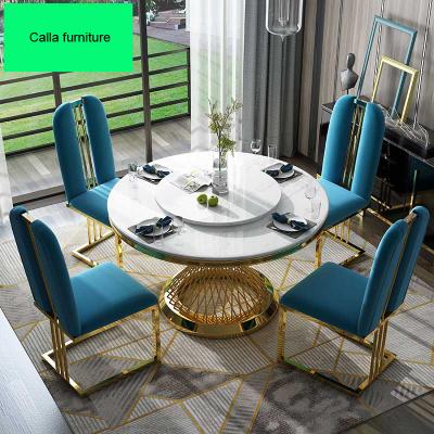 China (Size) Round Marble Stainless Steel Adjustable Luxury Dining Table Set 4/6 Chairs For Restaurant Home Dining Room Furniture for sale