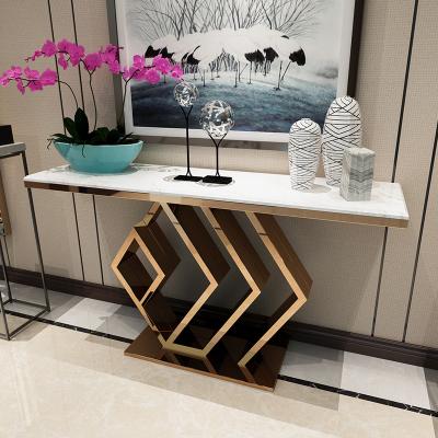 China Stainless Steel Base Corridor Corner Console Table Porch Office Furniture Convertible Luxury Marble Top Set for sale