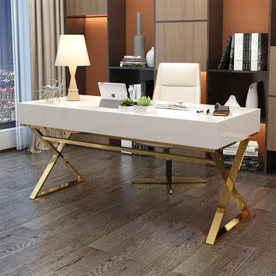 China Foldable Luxury Working Desk With 2 Drawers Stainless Steel Leg Desk for sale