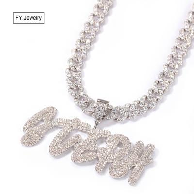 China Custom Hiphop Name 9mm Cuban Link Chain Necklace With Name 18K Gold Plated CZ 2 Layer Letter Name Hitter Bling Jewelry for sale