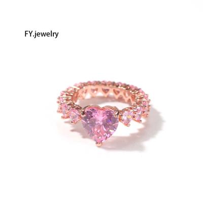 China Tasty Heart Shaped Hiphop Zircon Ring CZ Couples Rings Bling Bling Jewelry Gift For Women Rapper Jewelry for sale