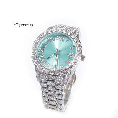 China Hot Sale Day/Date Bezel Baby Blue White Gold Color Luxury Watch Mens Womens Bling Bling Blue Red Pink Watches for sale