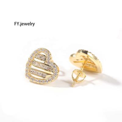 China Hiphop Newcomer Heart Shape CZ Stud Earrings Screw Back 925 Jubliee Earrings For Women Hitter Jewelry for sale