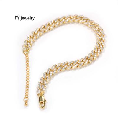 China NEW CZ Women Adjustable Miami Anklet Chain Jewelry Cuban Chain Bracelet 9mm Cuban Anklet Hiphop for sale