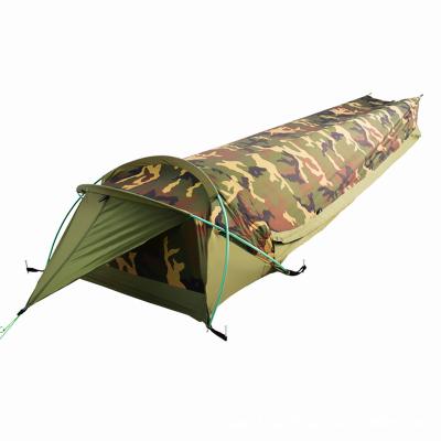 China Straight tying type wholesale double layer single tunnel tent factory camouflage equipment outdoor camping portable rainproof camping tent for sale