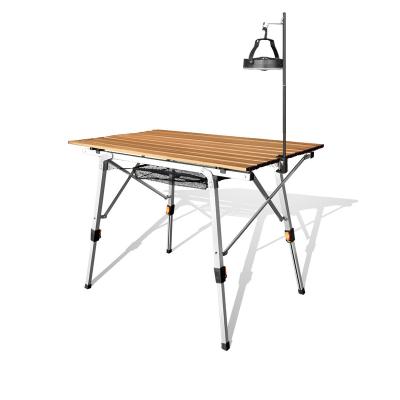 China Grain Farm Aluminum Alloy Roll Free Wooden Wholesale Retractable Table With Light Pole Support Portable Outdoor Camping Folding Table for sale