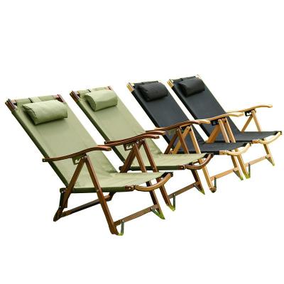 China Outdoor Folding Chair Leisure Wooden Recliner Beach Solid Beech Wood Portable Camping Chair With Pillow for sale