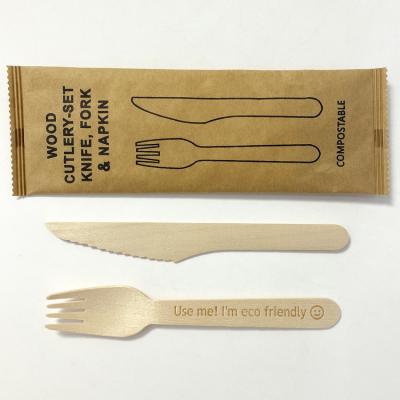 China Disposable Restaurant Disposable Tableware Set Wooden Knife Fork Spoon for sale