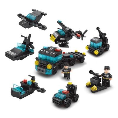 China 6 in 1 Lele Brother City Blow City Police Legos Flat Kids Building Block 6 in-1 Mini Trailer Car Police Building Toys Bricks Toy for sale