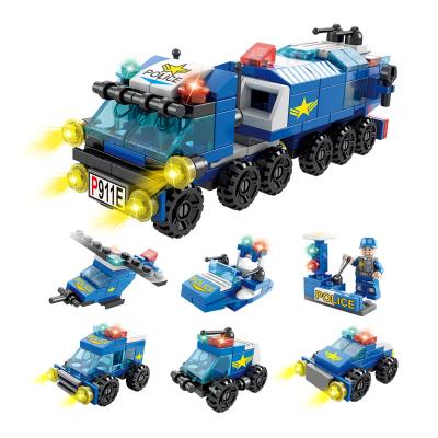 China 6 in 1 Police Car Building Toys LELE BROTHER Police Car Kids Bricks Toy City 6-in-1 Legos Light Up Building Blocks for sale