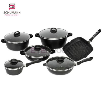 China SCHUMANN SUSTAINABLE 17pcs Set Handle Induction Aluminum Detachable Bottom Non-Stick Bakelite Cookware Set for sale