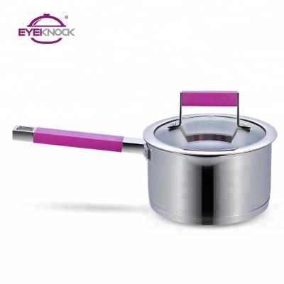 China Viable Stock Lot Purple Silicone Handle Stainless Steel Sauce Pan for sale