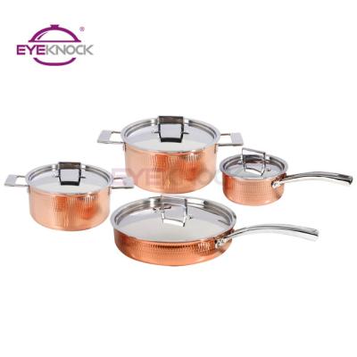 China New Design Viable Elegant Kitchen Cookware Beaten Pots Copper Cookware Sets Triple for sale